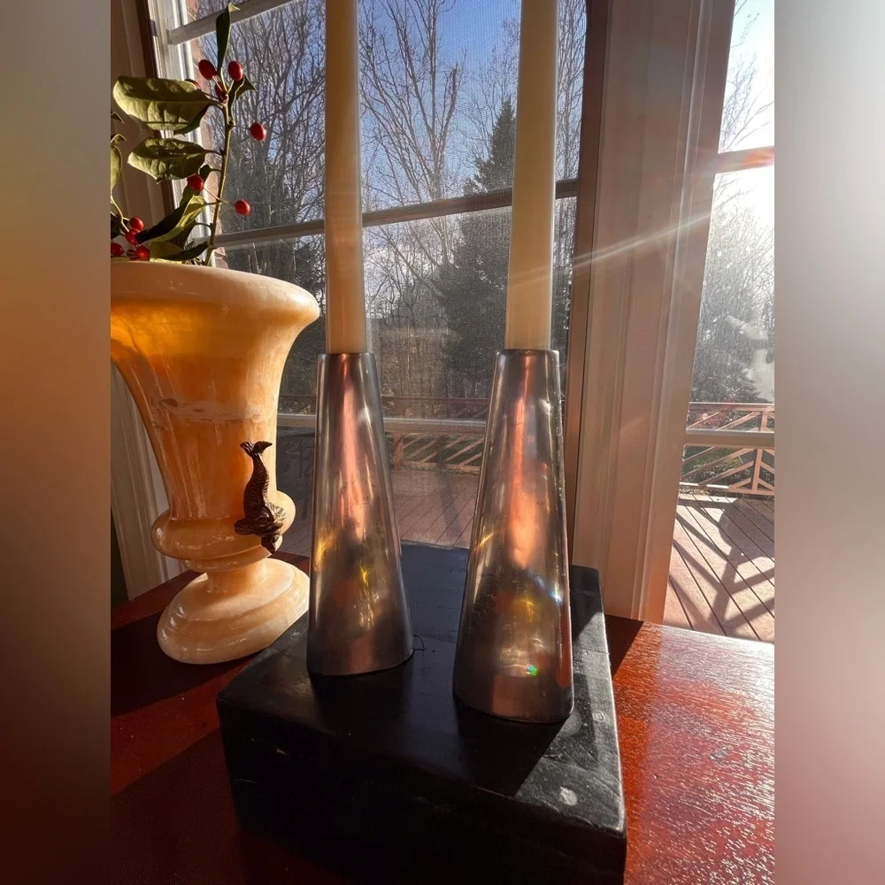 Vintage modern minimalist aluminum candle holders